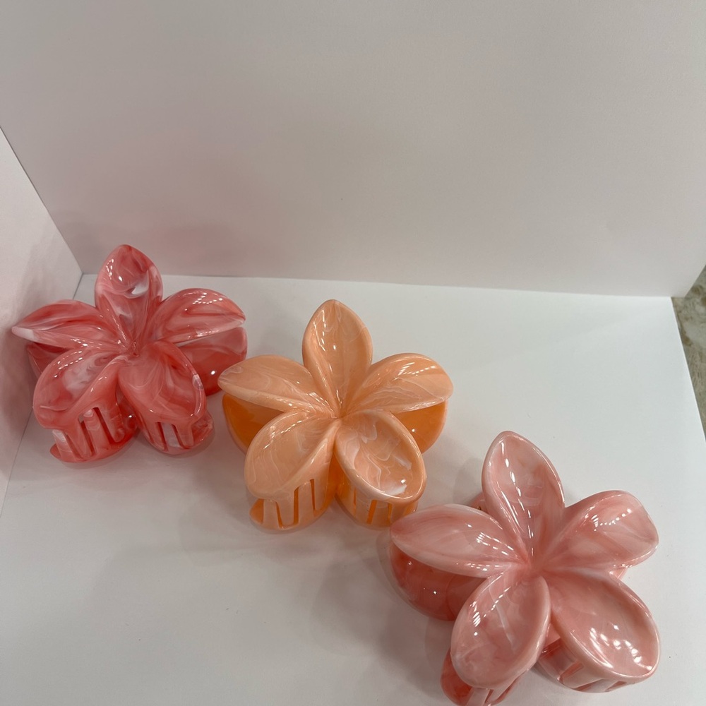 Floral Hair Claw Clips - Pink and Orange